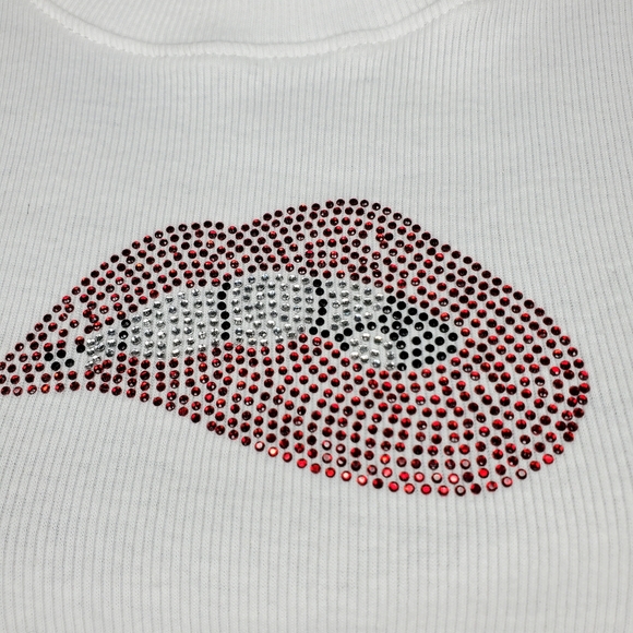 HOMEGIRL Society Baby Tee Rhinestone Lips White Cropped Top - Picture 2 of 7